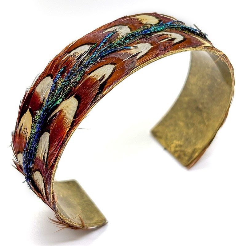 Manchettes Plumes Faisan Vénéré & Paon - Georgine Glaenzer Grand modèle